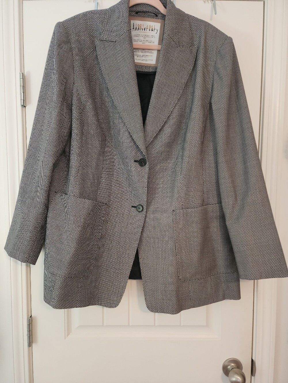 Marina Rinaldi Italian Women's Navy/White Classic Blazer 20 Silk Wool Quiet Lux